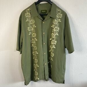 Eddie Bauer Men Moss Green Linen Blend Button Down Shirt Size XL